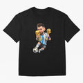 Lionel Messi ¨C Trophy King Caricature Oversized T-Shirt Turn Up for the FIFA World Cup 2026 Group Stage Journey through Haaland Highlights, England Pride, Global Supporter Spirit, Legendary Goals, National Colors and Tournament Celebration; Built