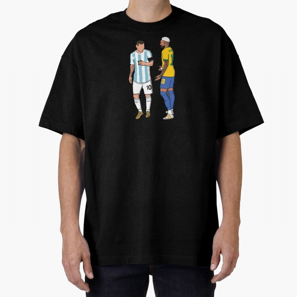 Messi and Neymar Chit Chat Illustration Oversized T-Shirt Unlock FIFA World Cup 2026 USA Canada Mexico Spirit, Centered on France, Cristiano Ronaldo, Worldwide Fan Energy, Dramatic Goals, Stadium Lights and Championship Celebrations; Perfect for