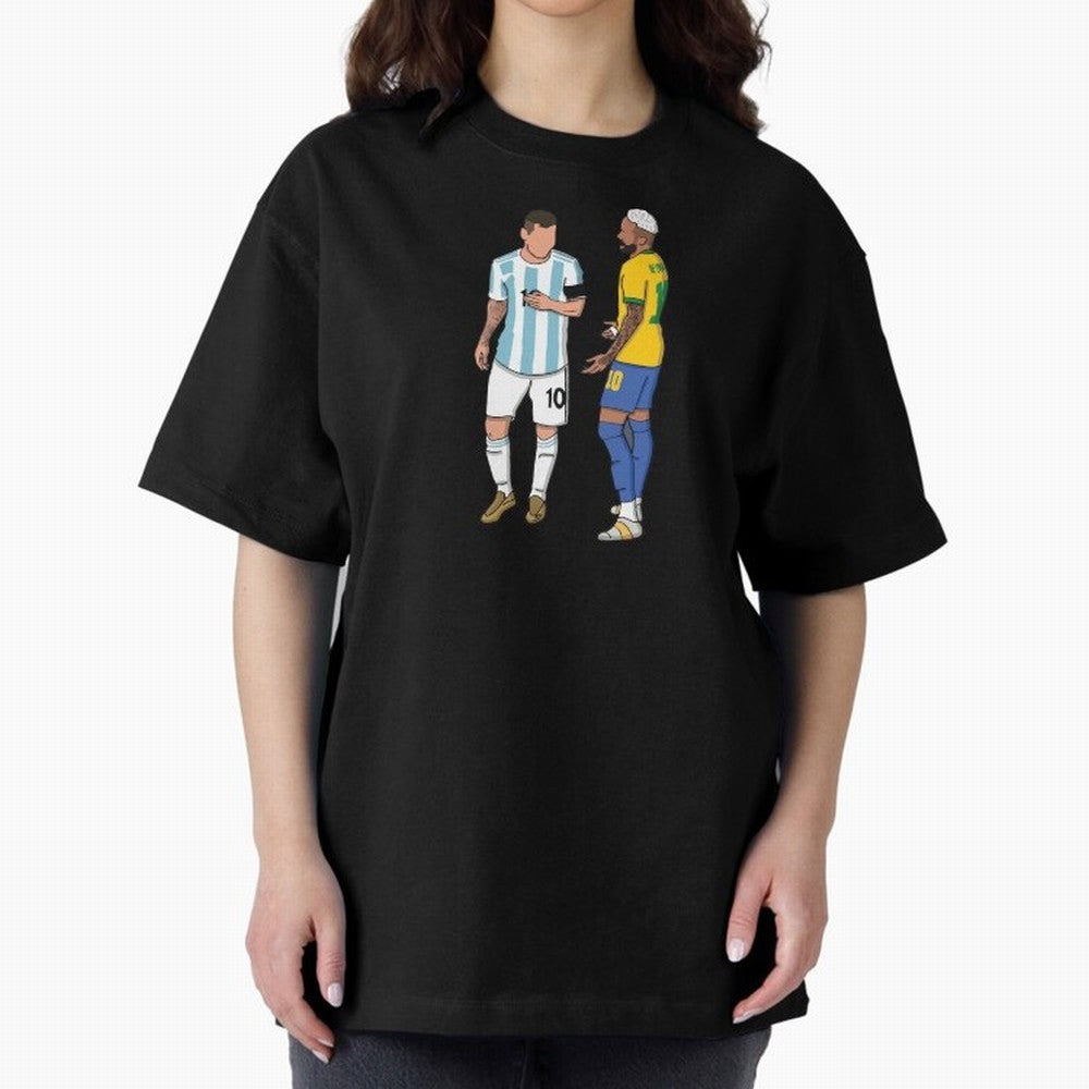 Messi and Neymar Chit Chat Illustration Oversized T-Shirt Unlock FIFA World Cup 2026 USA Canada Mexico Spirit, Centered on France, Cristiano Ronaldo, Worldwide Fan Energy, Dramatic Goals, Stadium Lights and Championship Celebrations; Perfect for