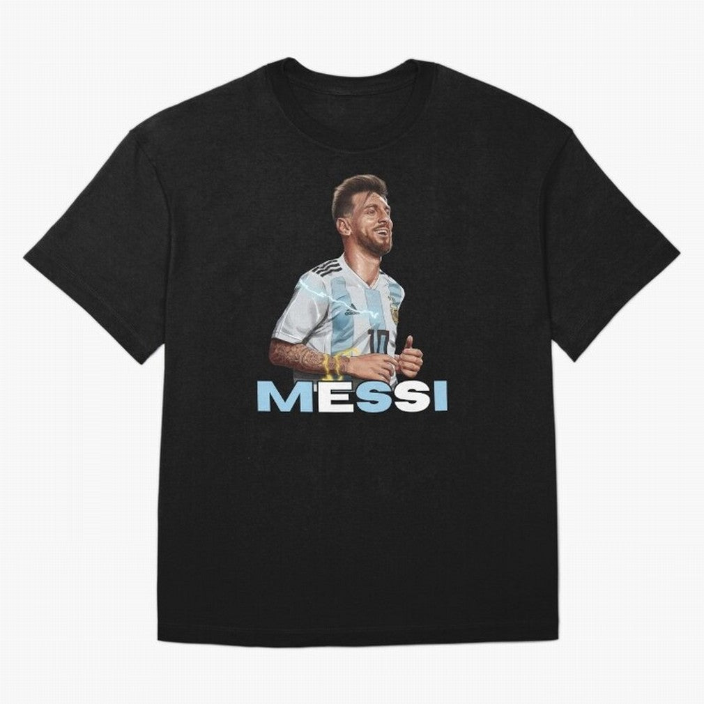 Lionel Messi Oversized T-Shirt Honor Football Greatness during Global Football Passion for FIFA World Cup 2026 USA Canada Mexico, Celebrating Messi, CR7 and Mbappe, Portugal, Spain and Germany, Sports Nostalgia, International Competition, Famous