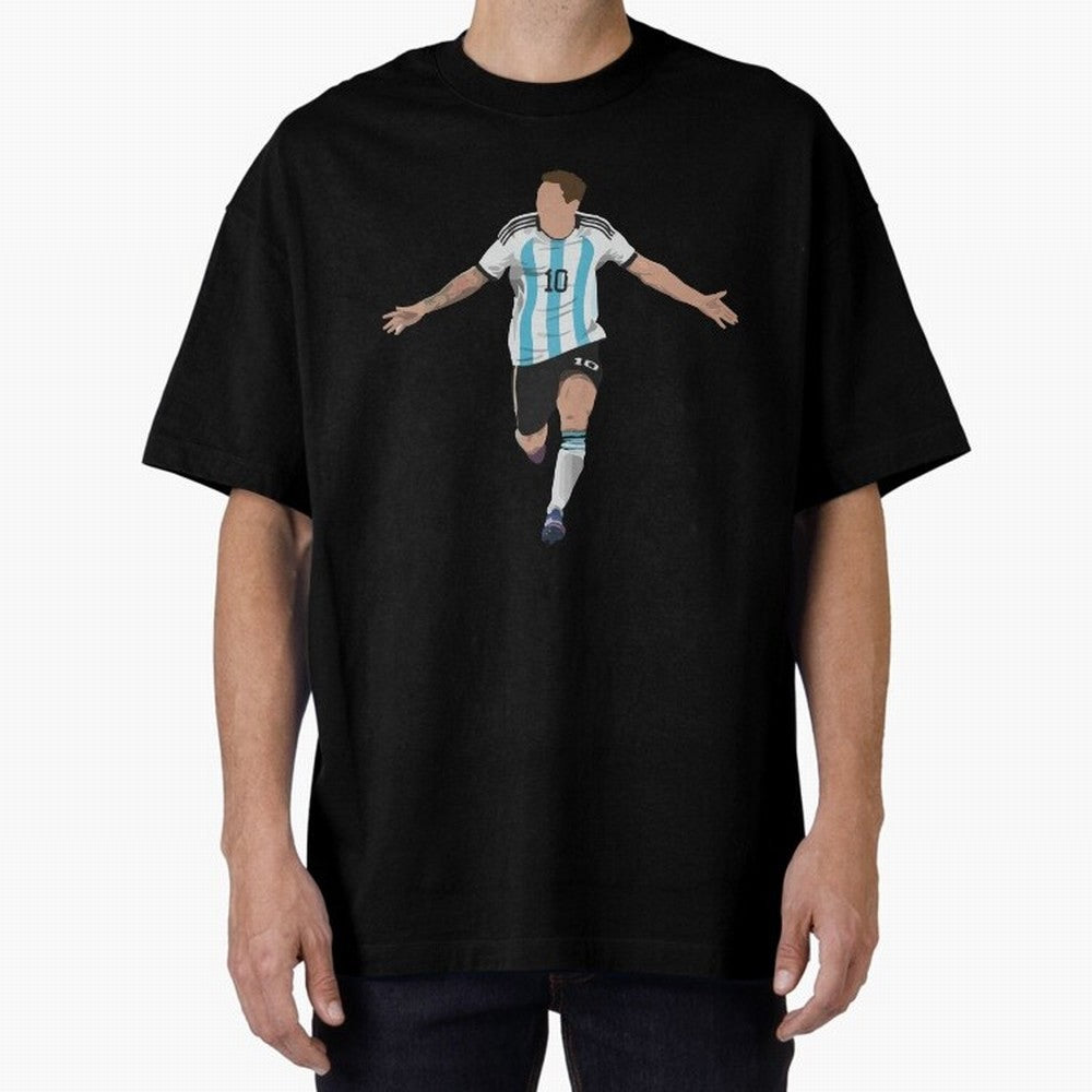 Messi Goal World Cup 2022 Oversized T-Shirt Showcase FIFA World Cup 2026 USA Canada Mexico Spirit, Capturing Portugal, Spain and Germany, Neymar, Vintage Soccer Flavor, Modern Football Stars, National Flags and Final Night Emotion; Built for