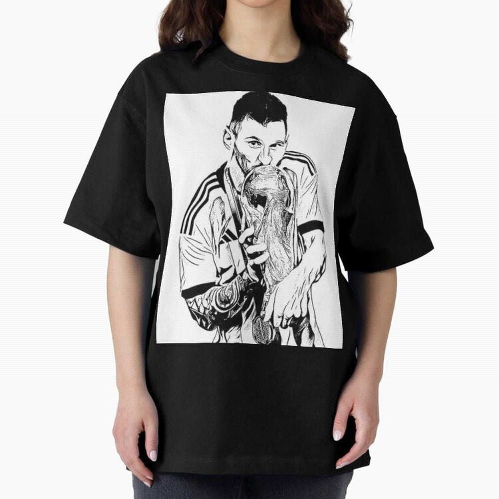 Lionel Messi white and black art Oversized T-Shirt Turn Football Passion into Global Football Passion for FIFA World Cup 2026, Celebrating Messi, Neymar and Mbappe, Netherlands, Football Festival Excitement, Trophy Ambitions, Country Rivalries and