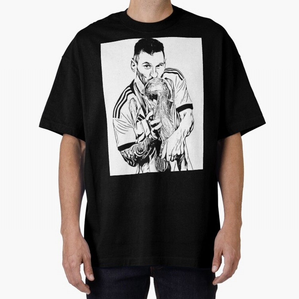 Lionel Messi white and black art Oversized T-Shirt Turn Football Passion into Global Football Passion for FIFA World Cup 2026, Celebrating Messi, Neymar and Mbappe, Netherlands, Football Festival Excitement, Trophy Ambitions, Country Rivalries and