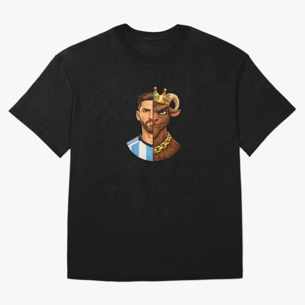 Half Man Half GOAT - Lionel Messi Oversized T-Shirt Keep the Legacy of the FIFA World Cup 2026 USA Canada Mexico Journey through Mbappe Highlights, Brazil Pride, Stadium Chants, National Pride, Trophy Dreams and Unforgettable Football Memories;