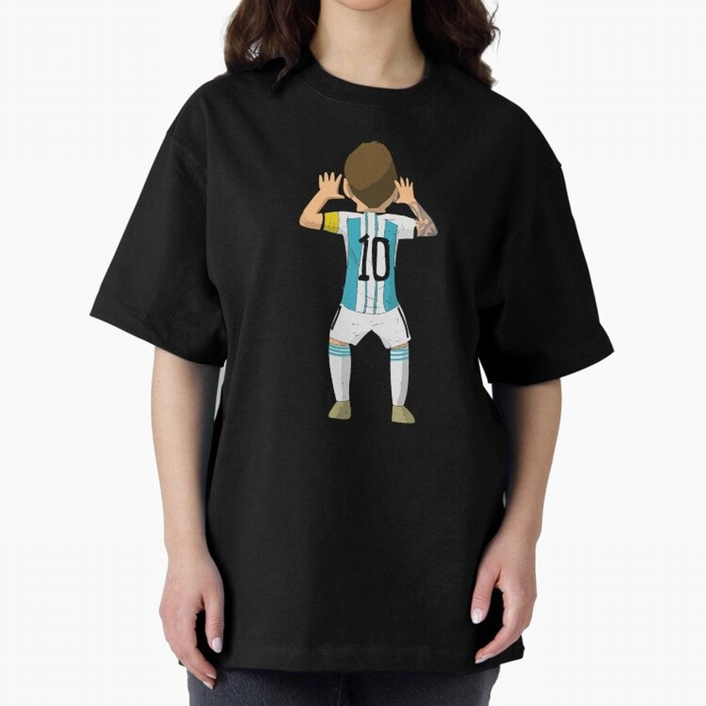 Cartoon Illustration Messi vs Netherlands World Cup Qatar 2022 Oversized T-Shirt Step into FIFA World Cup 2026 USA Canada Mexico Driven by CR7 and Messi, Argentina and Brazil Energy, Worldwide Fan Energy, Dramatic Goals, Stadium Lights and
