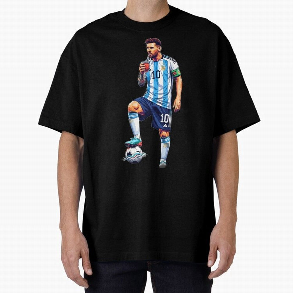 Messi in an illustrated style drinking mate ¨C The Goat Phone Case design Classic T-Shirt Embrace FIFA World Cup 2026 Spirit, Inspired by France, Messi, CR7 and Mbappe, Global Supporter Spirit, Legendary Goals, National Colors and Tournament