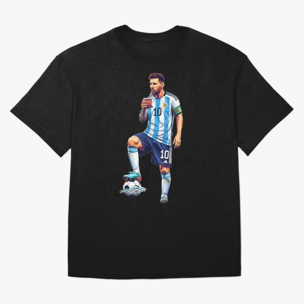Messi in an illustrated style drinking mate ¨C The Goat Phone Case design Classic T-Shirt Embrace FIFA World Cup 2026 Spirit, Inspired by France, Messi, CR7 and Mbappe, Global Supporter Spirit, Legendary Goals, National Colors and Tournament