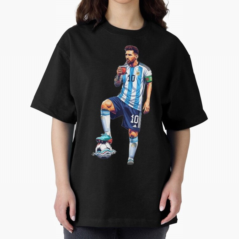 Messi in an illustrated style drinking mate ¨C The Goat Phone Case design Classic T-Shirt Embrace FIFA World Cup 2026 Spirit, Inspired by France, Messi, CR7 and Mbappe, Global Supporter Spirit, Legendary Goals, National Colors and Tournament