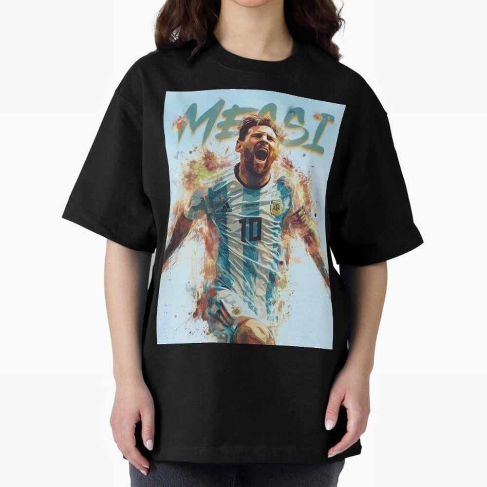 MiaMessi Premium Oversized T-Shirt Embrace FIFA World Cup 2026 Group Stage Spirit, Highlighting France and Portugal, Messi, CR7 and Mbappe, Sports Nostalgia, International Competition, Famous Players and Unforgettable Victories; Made for Collectors