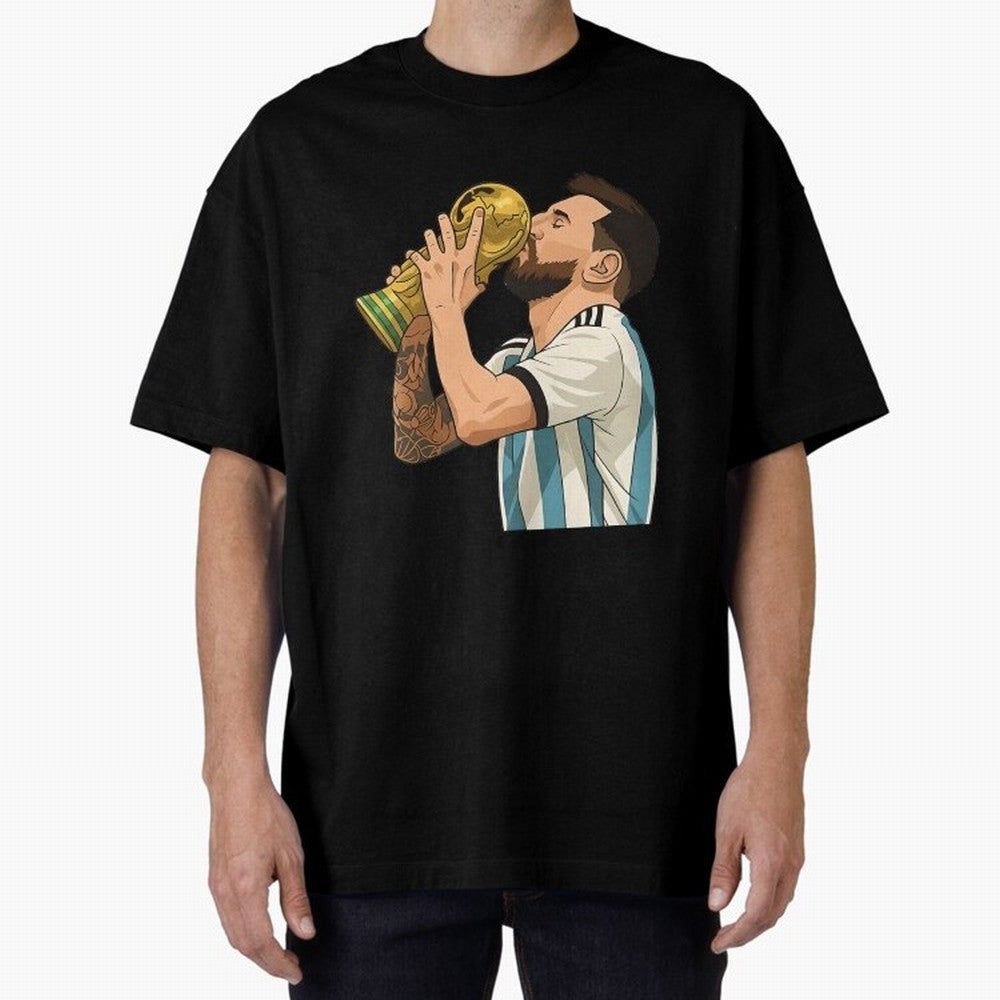 Messi Cup Oversized T-Shirt Feel the Roar of FIFA World Cup 2026 USA Canada Mexico Spirit, Connected to England, France and Netherlands, Cristiano Ronaldo, Match Day Excitement, Supporter Culture, Golden Goals and Global Football Passion; Perfect