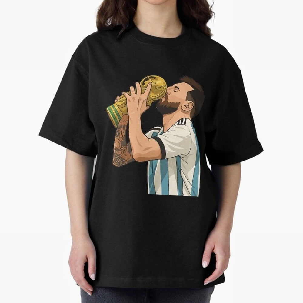 Messi Cup Oversized T-Shirt Feel the Roar of FIFA World Cup 2026 USA Canada Mexico Spirit, Connected to England, France and Netherlands, Cristiano Ronaldo, Match Day Excitement, Supporter Culture, Golden Goals and Global Football Passion; Perfect