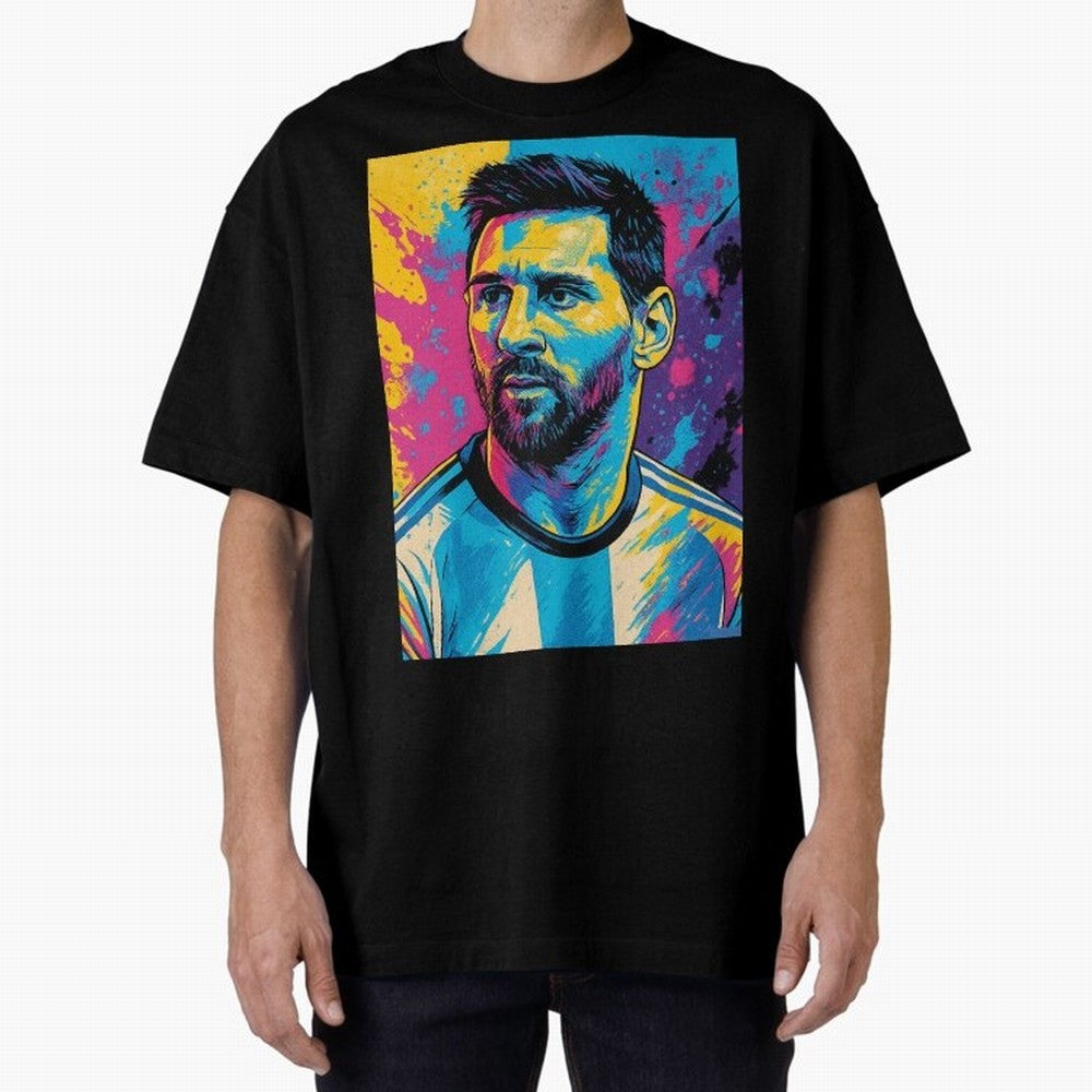 Messi Pop Art Portrait Oversized T-Shirt Bring Home FIFA World Cup 2026 USA Canada Mexico for Fans of Haaland and England and Germany, Bringing Tournament Hype, Historic Matchups, Family Viewing Parties and Global Sports Pride; Created for Match