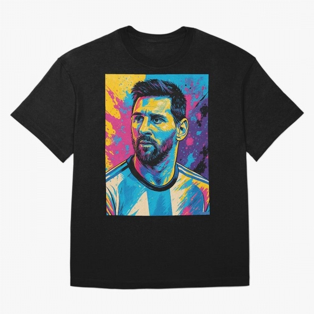 Messi Pop Art Portrait Oversized T-Shirt Bring Home FIFA World Cup 2026 USA Canada Mexico for Fans of Haaland and England and Germany, Bringing Tournament Hype, Historic Matchups, Family Viewing Parties and Global Sports Pride; Created for Match