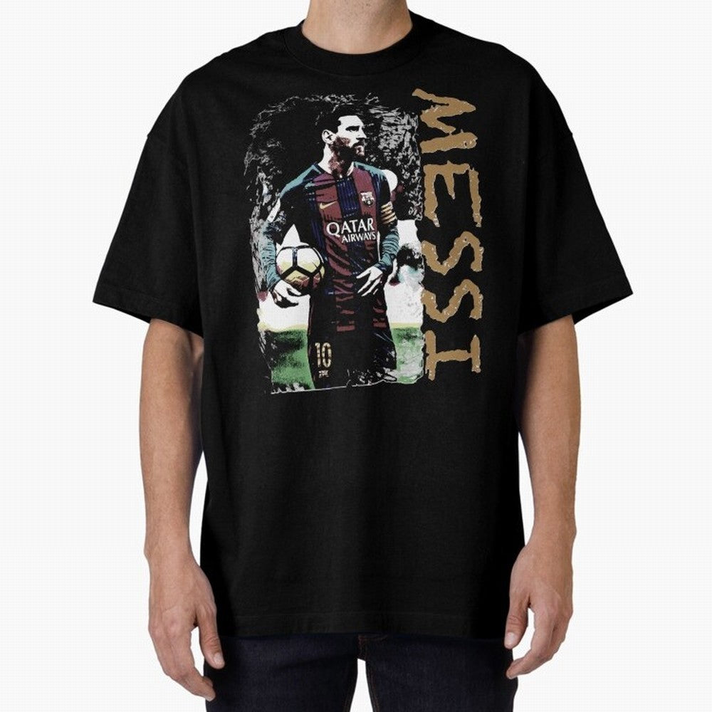 Messi Pop Art Portrait Oversized T-Shirt Celebrate Golden Goal Energy in FIFA World Cup 2026 USA Canada Mexico for Fans of Mbappe and Neymar and England and Germany, Bringing Game Day Rituals, Football Legends, Country Pride and the Road to the