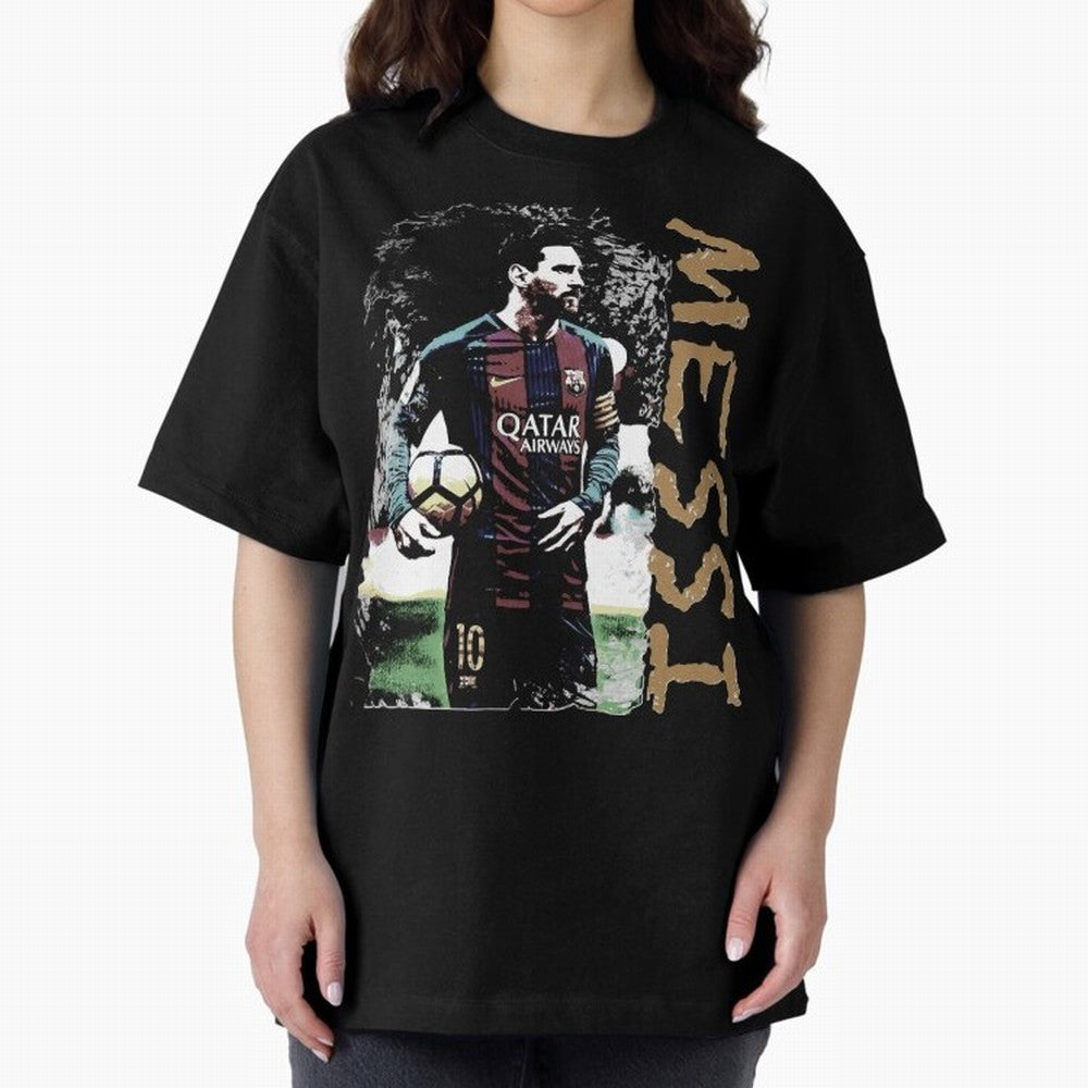 Messi Pop Art Portrait Oversized T-Shirt Celebrate Golden Goal Energy in FIFA World Cup 2026 USA Canada Mexico for Fans of Mbappe and Neymar and England and Germany, Bringing Game Day Rituals, Football Legends, Country Pride and the Road to the