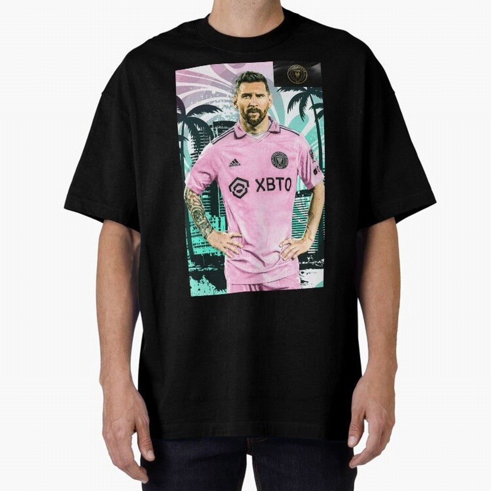 Messi Pop Art Portrait Oversized T-Shirt Bring a Vintage Feel to FIFA World Cup 2026 Group Stage Spirit, Filled with Argentina and Brazil, CR7, Championship Spirit, Famous Goals, Roaring Crowds and International Football Unity; Perfect for Fans,