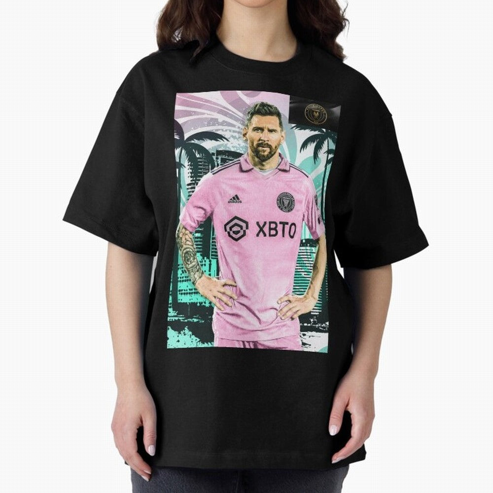Messi Pop Art Portrait Oversized T-Shirt Bring a Vintage Feel to FIFA World Cup 2026 Group Stage Spirit, Filled with Argentina and Brazil, CR7, Championship Spirit, Famous Goals, Roaring Crowds and International Football Unity; Perfect for Fans,