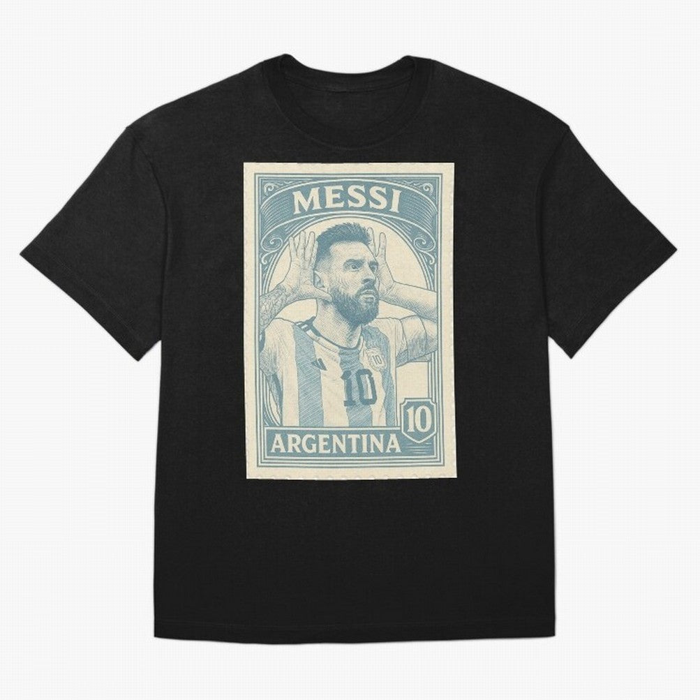 Lionel Messi Vintage Stamp Poster ¨C Argentina #10 Retro Football Art ¨C Barcelona Legend Illustration Classic T-Shirt Share FIFA World Cup 2026 USA Canada Mexico with Haaland and Mbappe, Argentina Energy, Game Day Rituals, Football Legends,