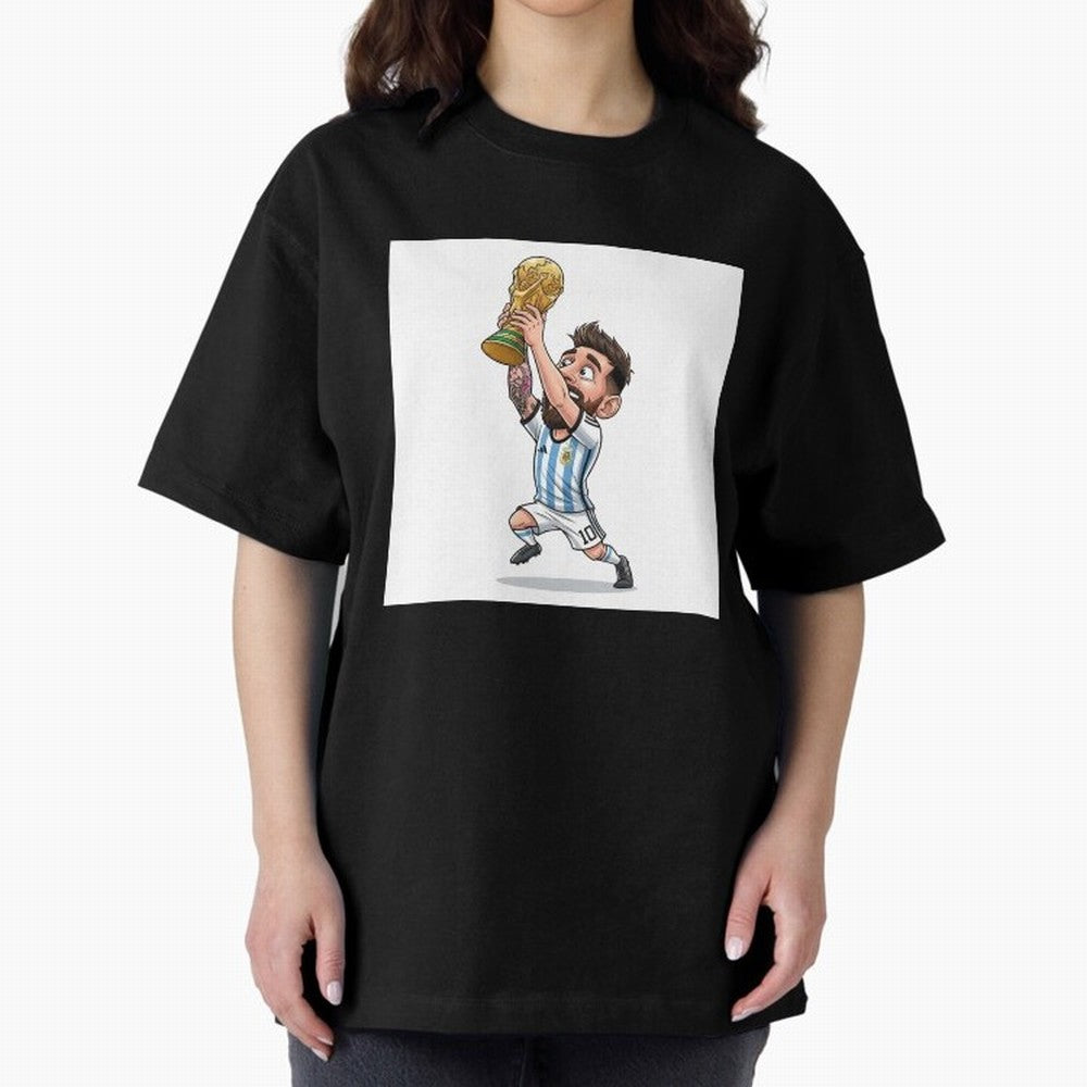 Lionel Messi Oversized T-Shirt Showcase the FIFA World Cup 2026 Group Stage Journey through Messi and Cristiano Ronaldo Highlights, England, France and Netherlands Pride, Classic Soccer Heritage, Championship Pressure, Fan Loyalty and International