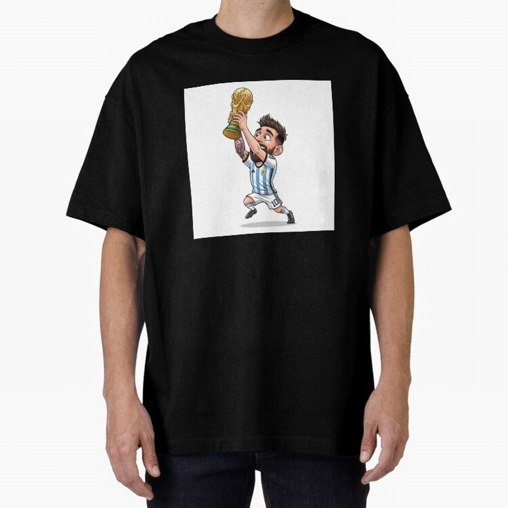 Lionel Messi Oversized T-Shirt Showcase the FIFA World Cup 2026 Group Stage Journey through Messi and Cristiano Ronaldo Highlights, England, France and Netherlands Pride, Classic Soccer Heritage, Championship Pressure, Fan Loyalty and International