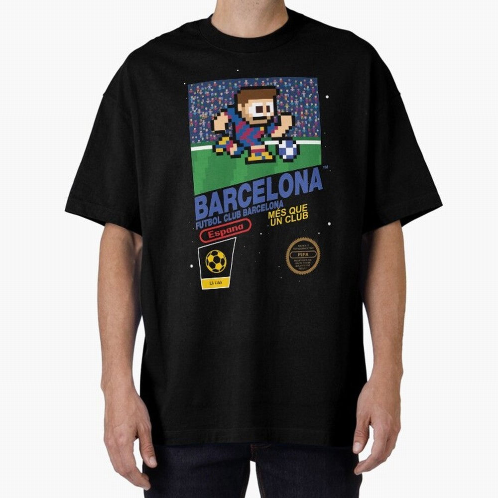 FC Barcelona (8-bit Football / Soccer Videogame Cart) Essential T-Shirt Follow the Final Road of FIFA World Cup 2026 USA Canada Mexico Connected to Cristiano Ronaldo, Haaland and CR7, France and Portugal Energy, Classic Soccer Heritage,