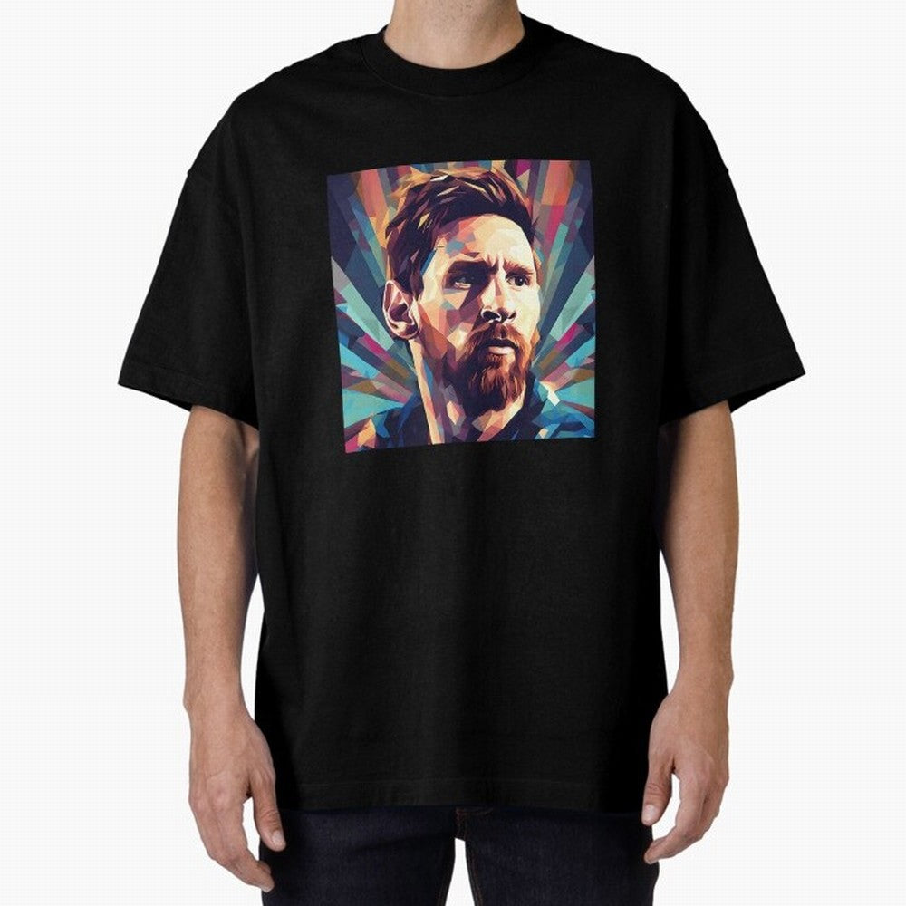 Lionel Messi Portrait Abstract Digital Football Player Classic T-Shirt Carry the Dream of FIFA World Cup 2026 Group Stage Connected to Messi, Neymar and Mbappe, England, France and Netherlands Energy, Classic Soccer Heritage, Championship Pressure,
