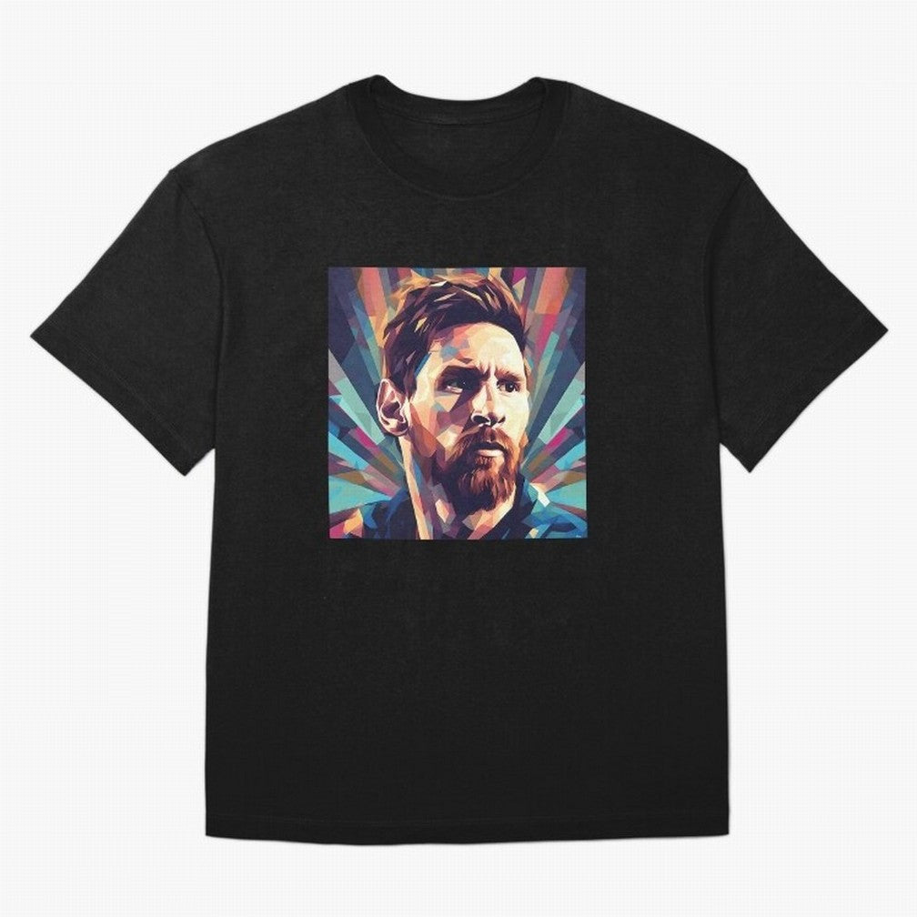 Lionel Messi Portrait Abstract Digital Football Player Classic T-Shirt Carry the Dream of FIFA World Cup 2026 Group Stage Connected to Messi, Neymar and Mbappe, England, France and Netherlands Energy, Classic Soccer Heritage, Championship Pressure,