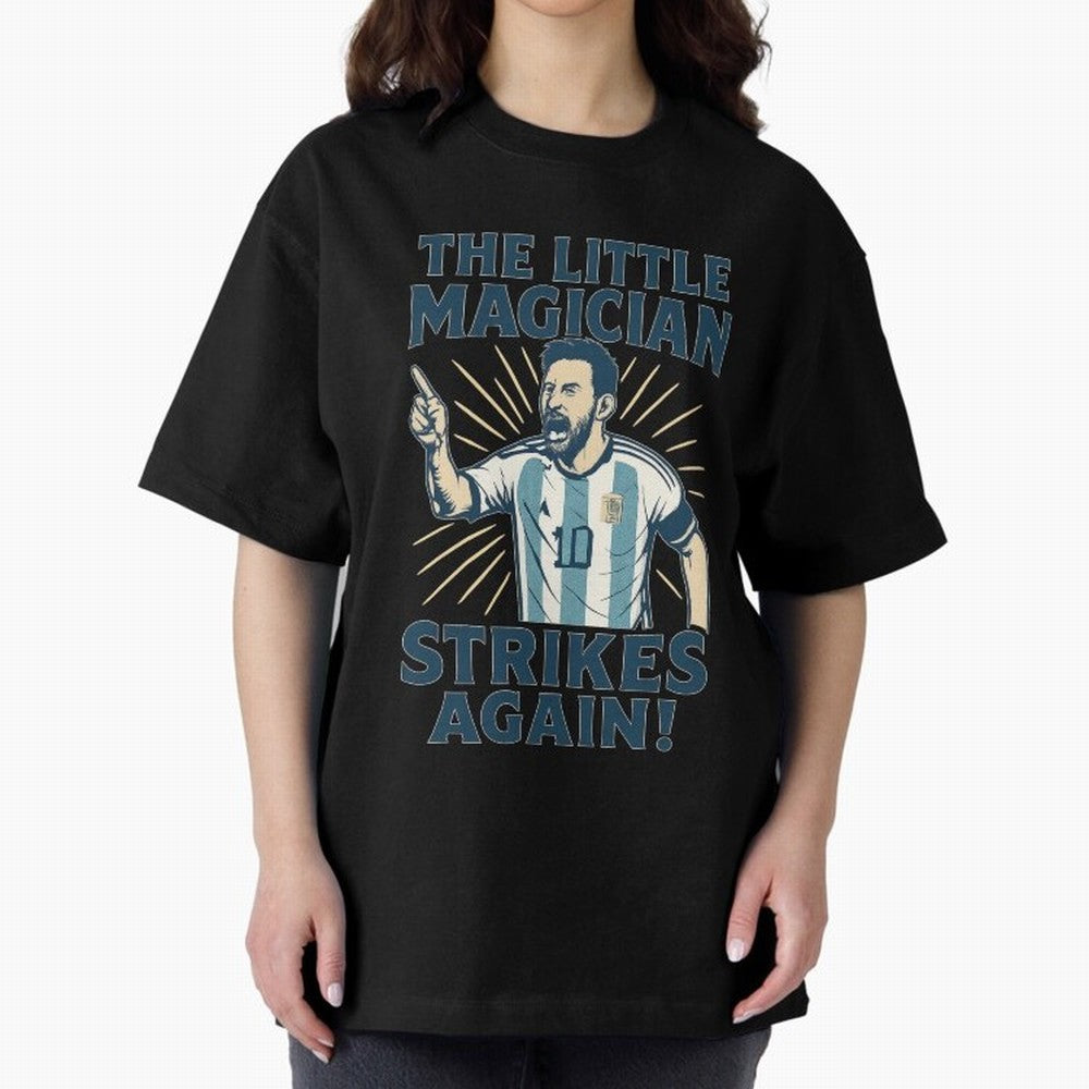 Messi - The Magician Oversized T-Shirt Celebrate the Magic of FIFA World Cup 2026 Group Stage Spirit, Driven by Portugal, Messi, Match Day Excitement, Supporter Culture, Golden Goals and Global Football Passion; Perfect for Supporters Who Want Bold