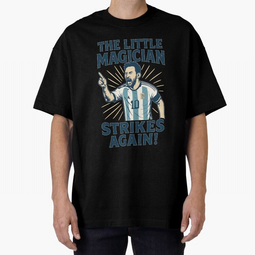 Messi - The Magician Oversized T-Shirt Celebrate the Magic of FIFA World Cup 2026 Group Stage Spirit, Driven by Portugal, Messi, Match Day Excitement, Supporter Culture, Golden Goals and Global Football Passion; Perfect for Supporters Who Want Bold