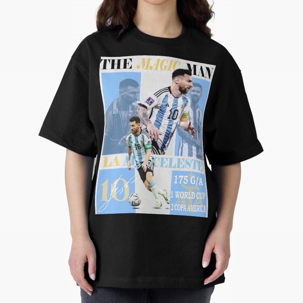 Lionel Messi Argentina World Cup 2022 Champion Victory Poster Oversized T-Shirt Bring Legendary Rivalry Energy to FIFA World Cup 2026 Group Stage for Fans of Neymar, Haaland and Cristiano Ronaldo and France, Bringing Soccer Culture, Superstar