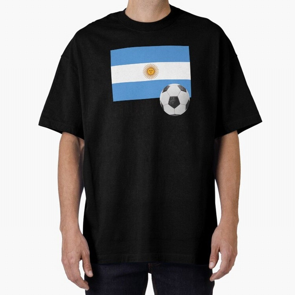 Flag of Argentina with a Football Oversized T-Shirt Showcase FIFA World Cup 2026 USA Canada Mexico for Fans of Mbappe and Neymar and Netherlands, Bringing Tournament Hype, Historic Matchups, Family Viewing Parties and Global Sports Pride; Perfect