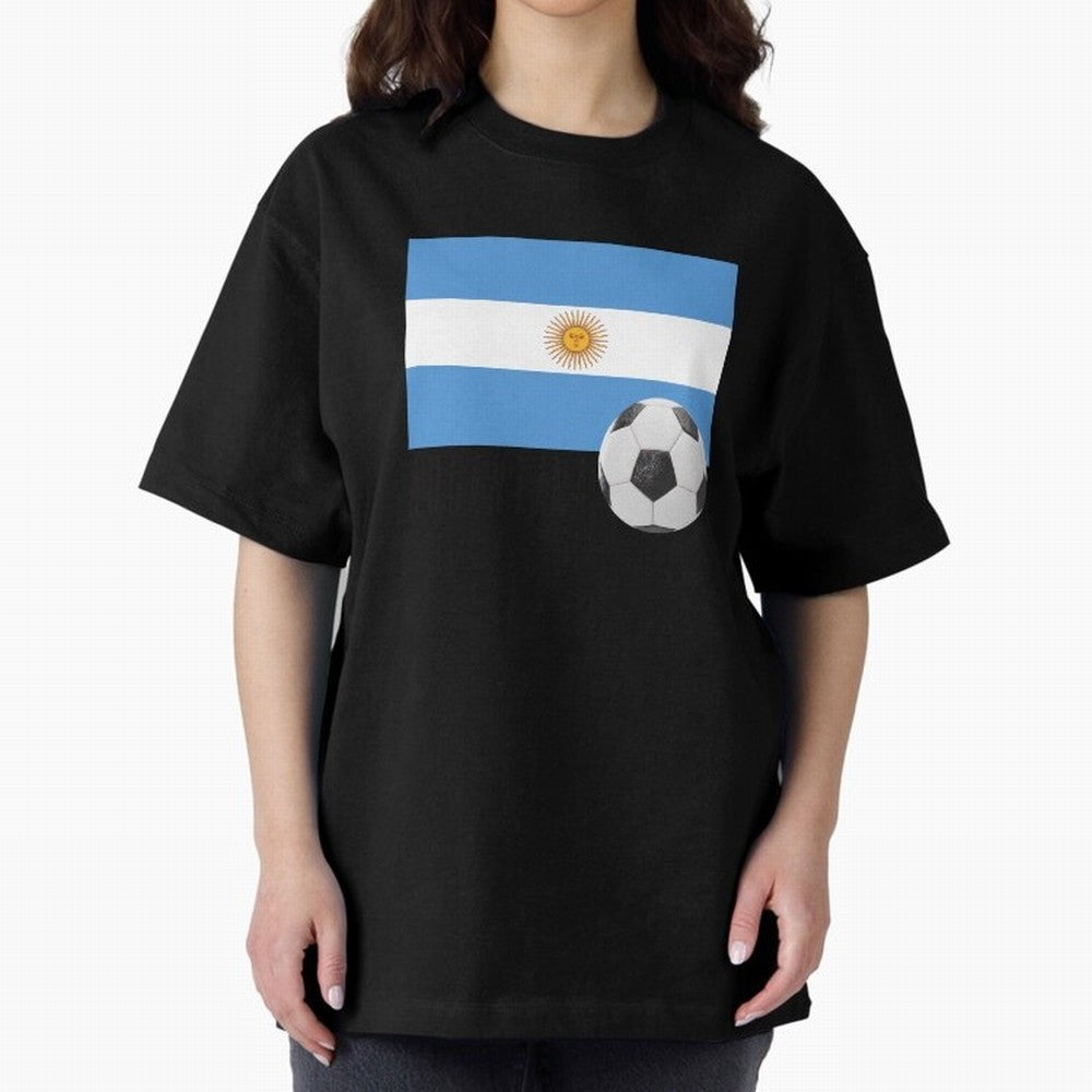 Flag of Argentina with a Football Oversized T-Shirt Showcase FIFA World Cup 2026 USA Canada Mexico for Fans of Mbappe and Neymar and Netherlands, Bringing Tournament Hype, Historic Matchups, Family Viewing Parties and Global Sports Pride; Perfect