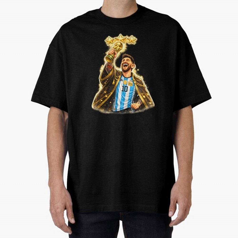 Messi King of Football World Champion ¨C Argentina 3 Stars Trophy Celebration Classic T-Shirt Show Championship Spirit for Global Football Passion for FIFA World Cup 2026, Inspired by Messi and Cristiano Ronaldo, England, Goal Celebration Energy,