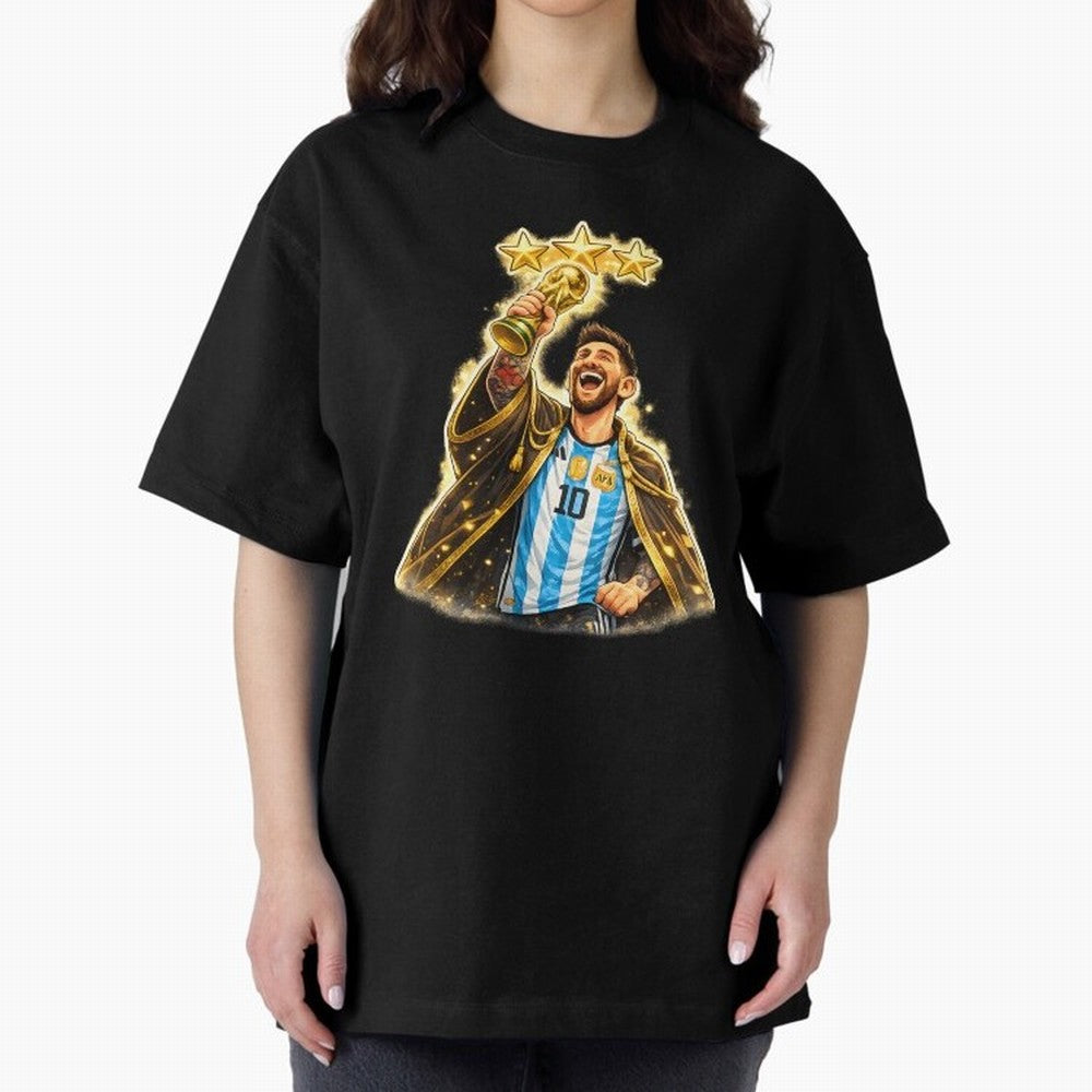 Messi King of Football World Champion ¨C Argentina 3 Stars Trophy Celebration Classic T-Shirt Show Championship Spirit for Global Football Passion for FIFA World Cup 2026, Inspired by Messi and Cristiano Ronaldo, England, Goal Celebration Energy,