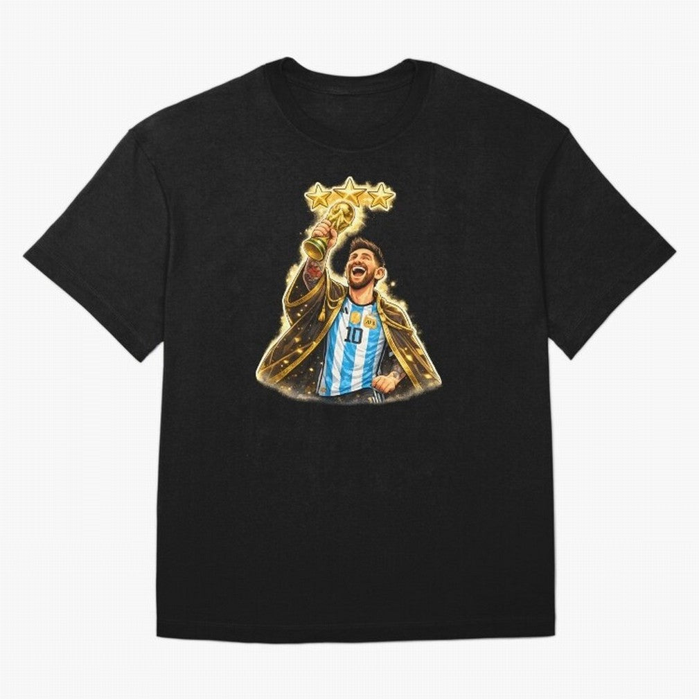 Messi King of Football World Champion ¨C Argentina 3 Stars Trophy Celebration Classic T-Shirt Show Championship Spirit for Global Football Passion for FIFA World Cup 2026, Inspired by Messi and Cristiano Ronaldo, England, Goal Celebration Energy,