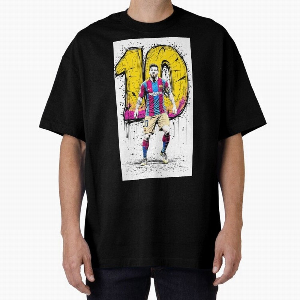 Lionel Messi Barcelona 10 Fan Art Oversized T-Shirt Feel International Energy from Global Football Passion for FIFA World Cup 2026, Highlighting Messi, Neymar and Mbappe, Brazil, Portugal and Argentina, Football Festival Excitement, Trophy