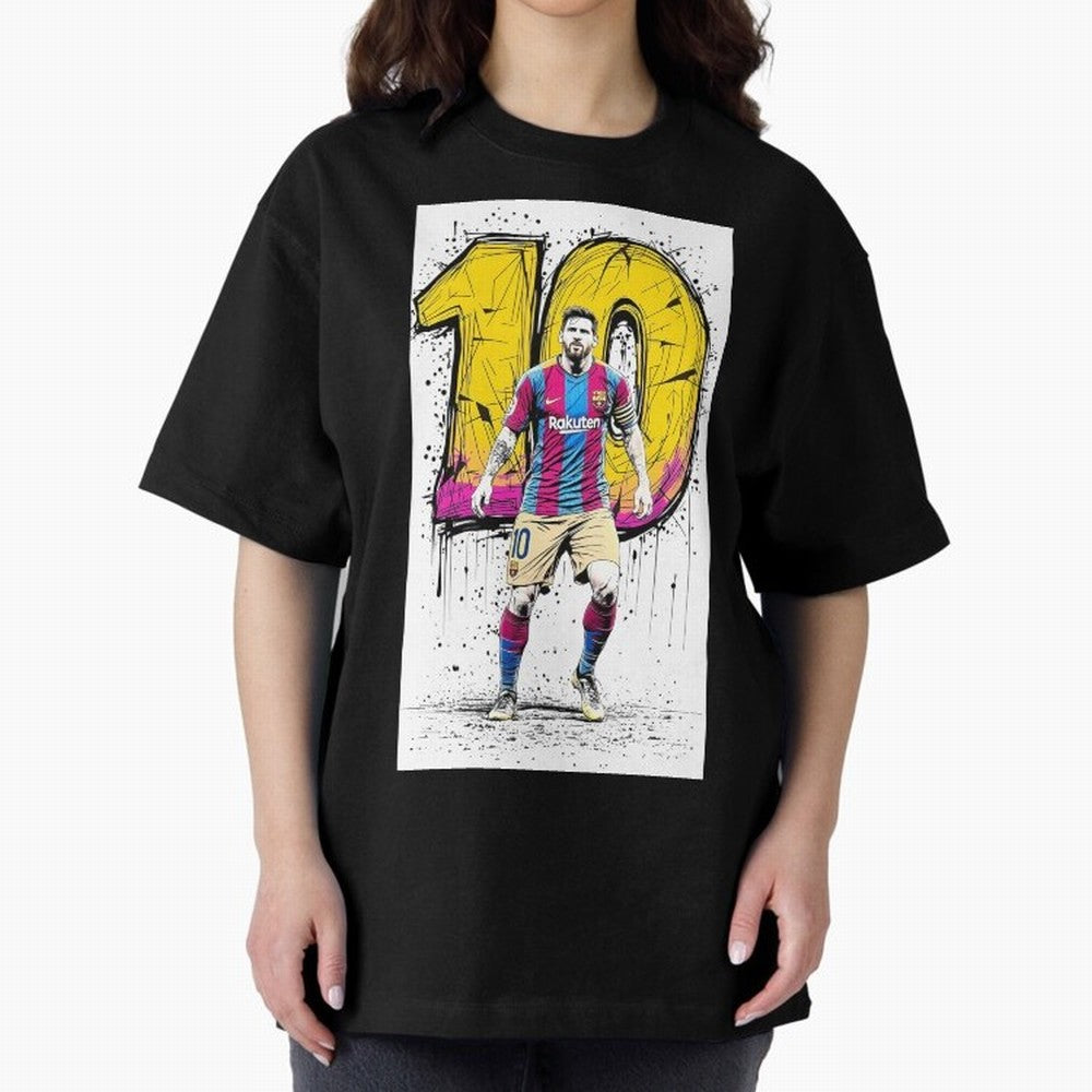 Lionel Messi Barcelona 10 Fan Art Oversized T-Shirt Feel International Energy from Global Football Passion for FIFA World Cup 2026, Highlighting Messi, Neymar and Mbappe, Brazil, Portugal and Argentina, Football Festival Excitement, Trophy