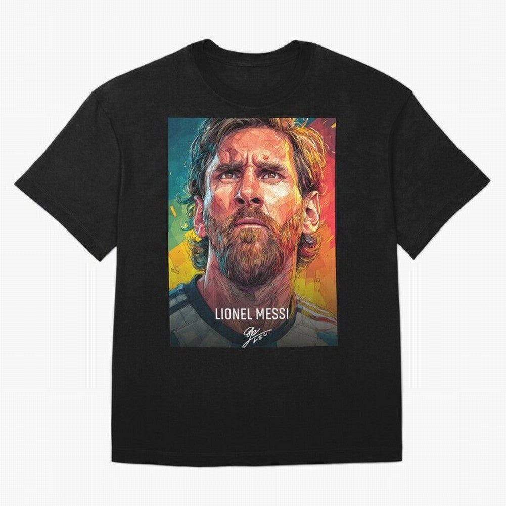 Lionel Messi Football Soccer Player Colorful Modern Portrait Classic T-Shirt Fuel Your Fan Pride for FIFA World Cup 2026 for Fans of Messi, Neymar and Mbappe and Netherlands, Bringing Vintage Soccer Flavor, Modern Football Stars, National Flags and