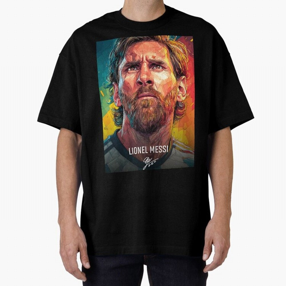 Lionel Messi Football Soccer Player Colorful Modern Portrait Classic T-Shirt Fuel Your Fan Pride for FIFA World Cup 2026 for Fans of Messi, Neymar and Mbappe and Netherlands, Bringing Vintage Soccer Flavor, Modern Football Stars, National Flags and