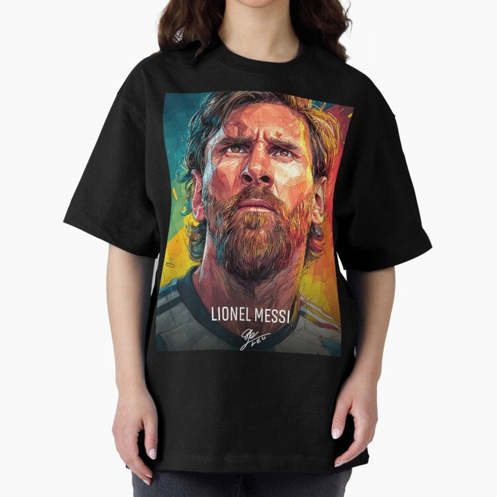 Lionel Messi Football Soccer Player Colorful Modern Portrait Classic T-Shirt Fuel Your Fan Pride for FIFA World Cup 2026 for Fans of Messi, Neymar and Mbappe and Netherlands, Bringing Vintage Soccer Flavor, Modern Football Stars, National Flags and