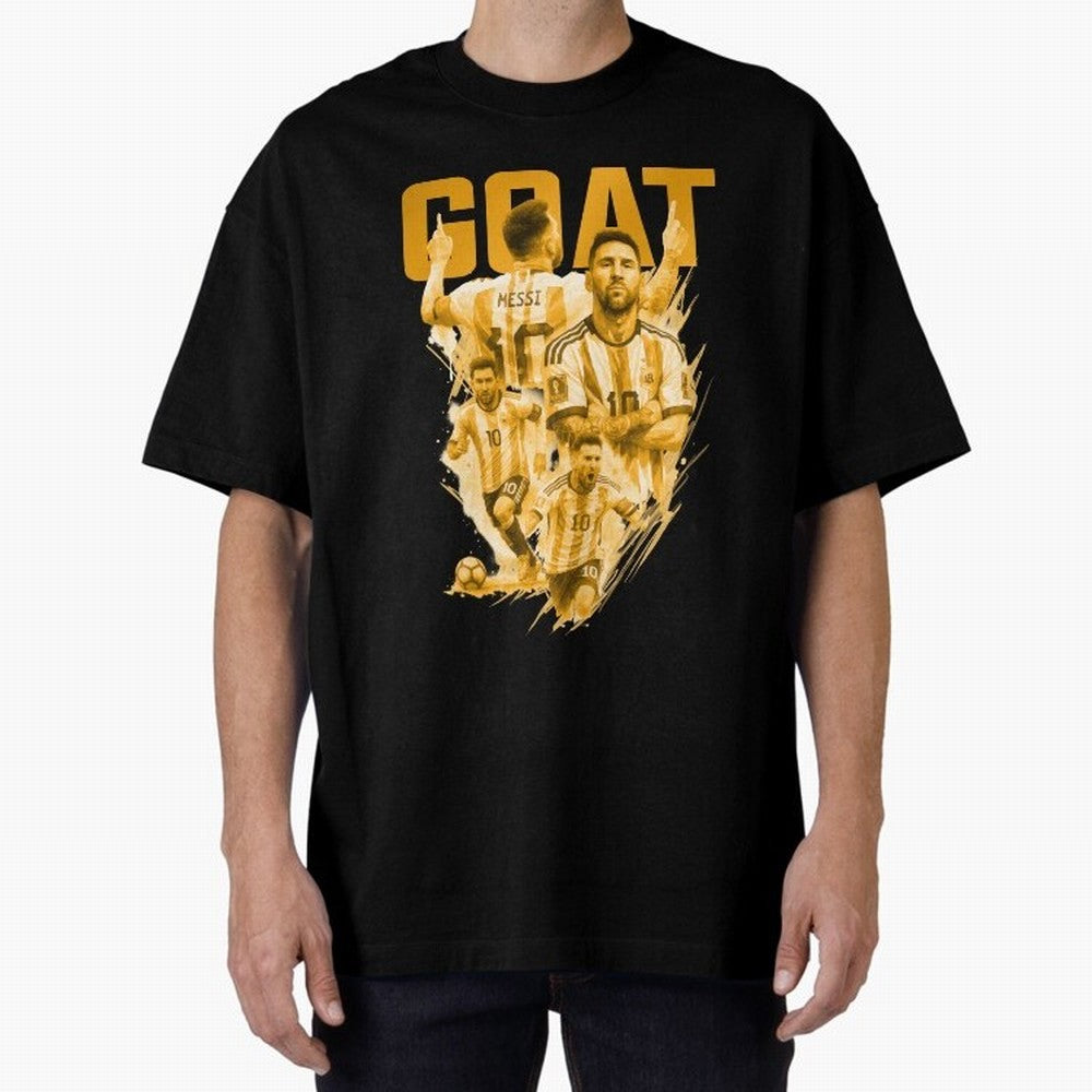GOLD GOAT Lionel Messi watercolor illustration Oversized T-Shirt Celebrate the Next Chapter of FIFA World Cup 2026 USA Canada Mexico with Neymar, France and Portugal Energy, Champion Mindset, Group Stage Buzz, Knockout Tension and Passionate Fan