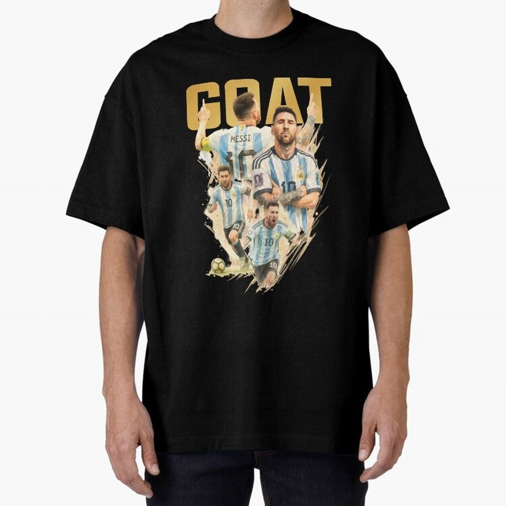 GOAT Lionel Messi watercolor illustration Oversized T-Shirt Spotlight the FIFA World Cup 2026 Journey through Messi, CR7 and Mbappe Highlights, England, France and Netherlands Pride, Football Passion, Legendary Performances, Festival Vibes and