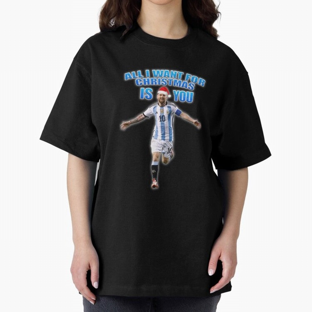 Lionel Messi Christmas Santa Claus Football Gift Oversized T-Shirt Cheer for Match Day Hype around FIFA World Cup 2026 Group Stage, CR7, Spain and Netherlands, Champion Mindset, Group Stage Buzz, Knockout Tension and Passionate Fan Culture; Ideal