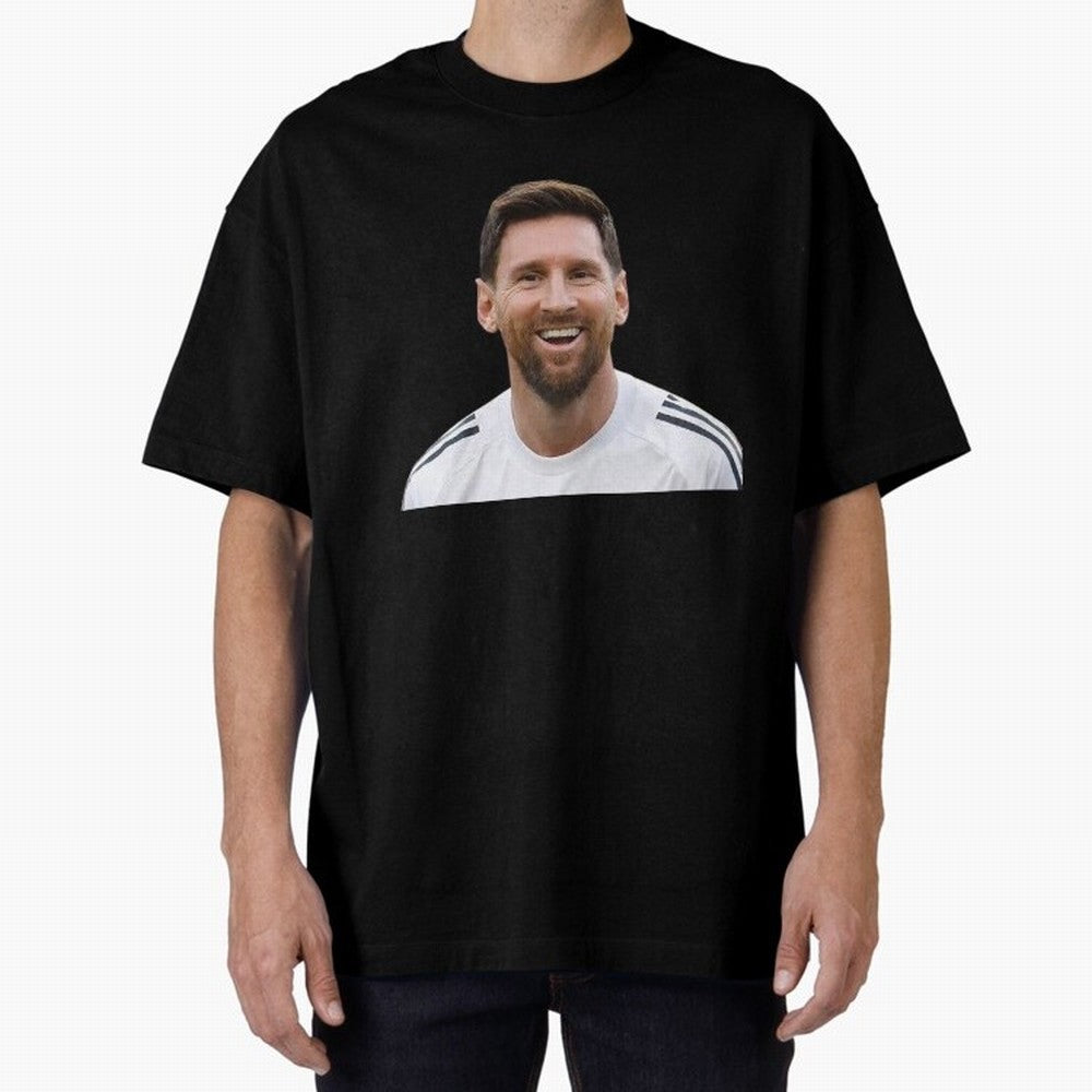 Lionel Messi smiling Oversized T-Shirt Treasure FIFA World Cup 2026 USA Canada Mexico for Fans of Messi and Cristiano Ronaldo and England and Germany, Bringing Vintage Soccer Flavor, Modern Football Stars, National Flags and Final Night Emotion;