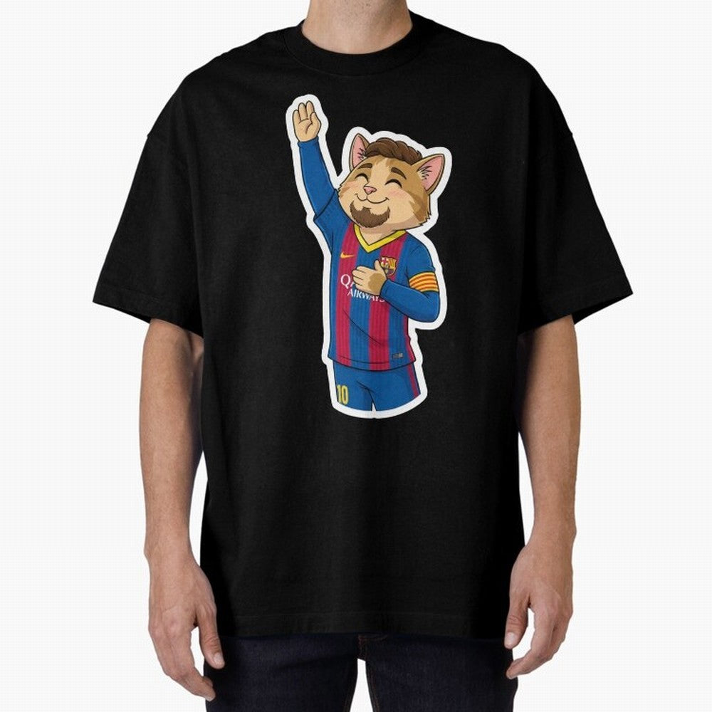 Fcb - Fc Barcelona | Cute Cat Messi with Jersey Barcelona Oversized T-Shirt Celebrate Classic Football Spirit in the FIFA World Cup 2026 USA Canada Mexico Journey through Neymar, Haaland and Cristiano Ronaldo Highlights, England and Germany Pride,