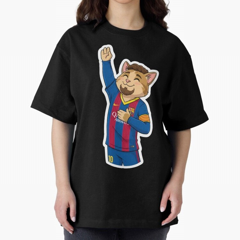 Fcb - Fc Barcelona | Cute Cat Messi with Jersey Barcelona Oversized T-Shirt Celebrate Classic Football Spirit in the FIFA World Cup 2026 USA Canada Mexico Journey through Neymar, Haaland and Cristiano Ronaldo Highlights, England and Germany Pride,