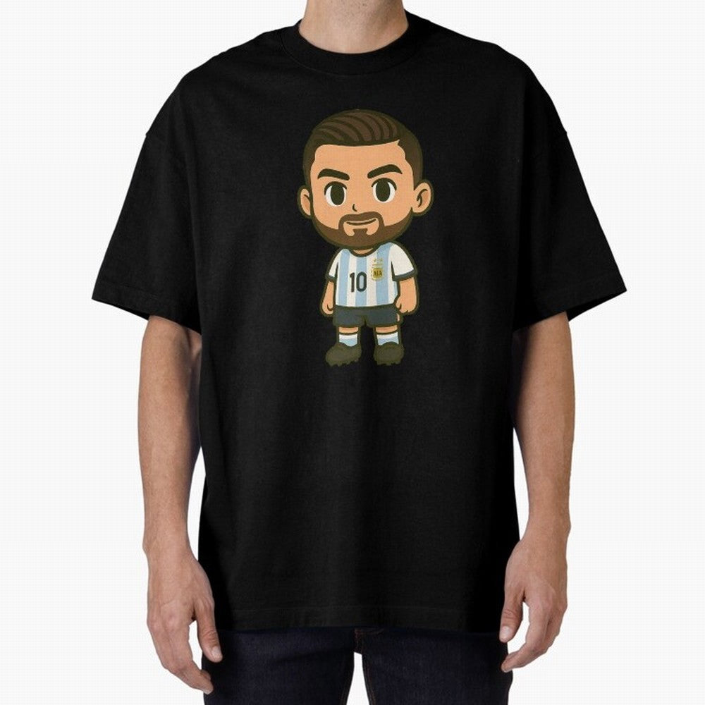 Lionel Messi Cartoon Art Argentina Classic T-Shirt Upgrade Global Football Passion for FIFA World Cup 2026 USA Canada Mexico, Highlighting Cristiano Ronaldo, Haaland and CR7, Argentina, France and Brazil, Football Festival Excitement, Trophy