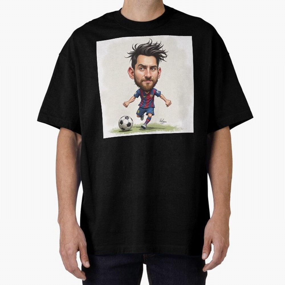 The Little Magician ¨C Caricature of Lionel Messi Oversized T-Shirt Share the Excitement of FIFA World Cup 2026 Group Stage Highlighting Mbappe, Argentina and Brazil Energy, Football History, Final Match Energy, Crowd Noise and Once in a Lifetime
