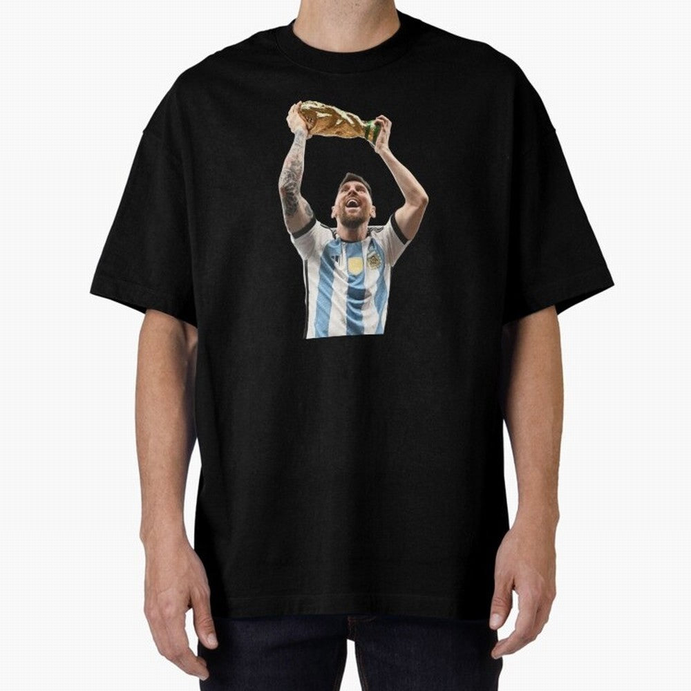 Lionel Messi lifting the World Cup Classic T-Shirt Capture Stadium Memories from FIFA World Cup 2026 USA Canada Mexico for Fans of Mbappe and England and Germany, Bringing Championship Spirit, Famous Goals, Roaring Crowds and International Football