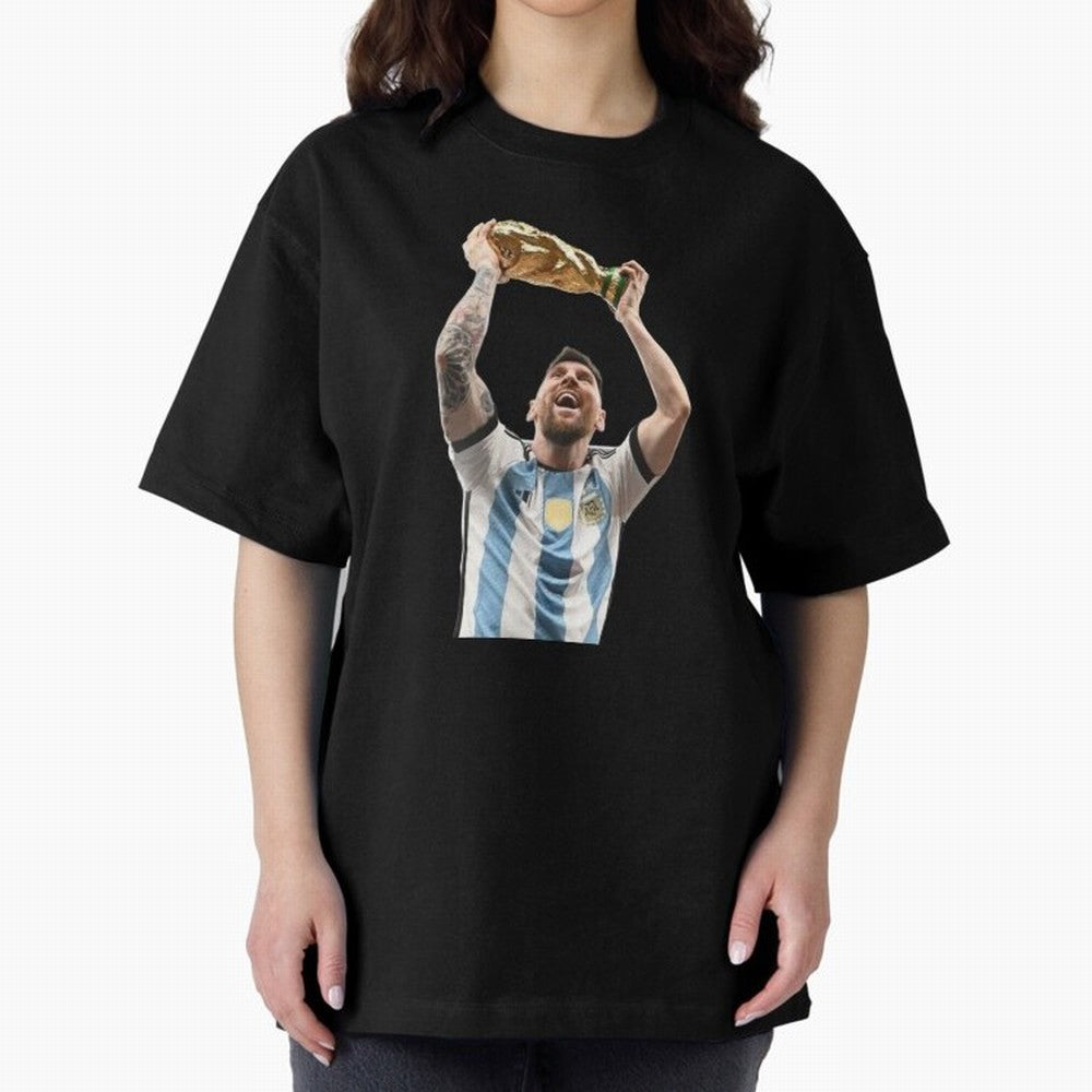 Lionel Messi lifting the World Cup Classic T-Shirt Capture Stadium Memories from FIFA World Cup 2026 USA Canada Mexico for Fans of Mbappe and England and Germany, Bringing Championship Spirit, Famous Goals, Roaring Crowds and International Football